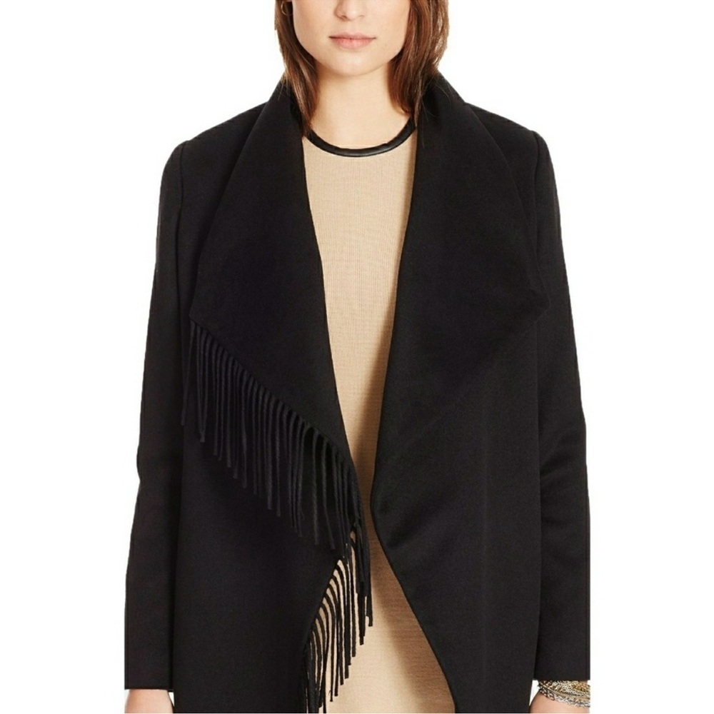 New! Ralph Lauren Fringe Buckle Wrap Black Coat Plus Size 14 - Picture 4 of 14